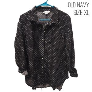 NWT, Old Navy, black with white polka-dots classic shirt button down